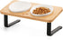 Ceramic Elevated Cat Bowls with Bamboo Stand, 10° Tilted Raised Dishes for Food and Water, Anti Vomiting Pet Bowl Set