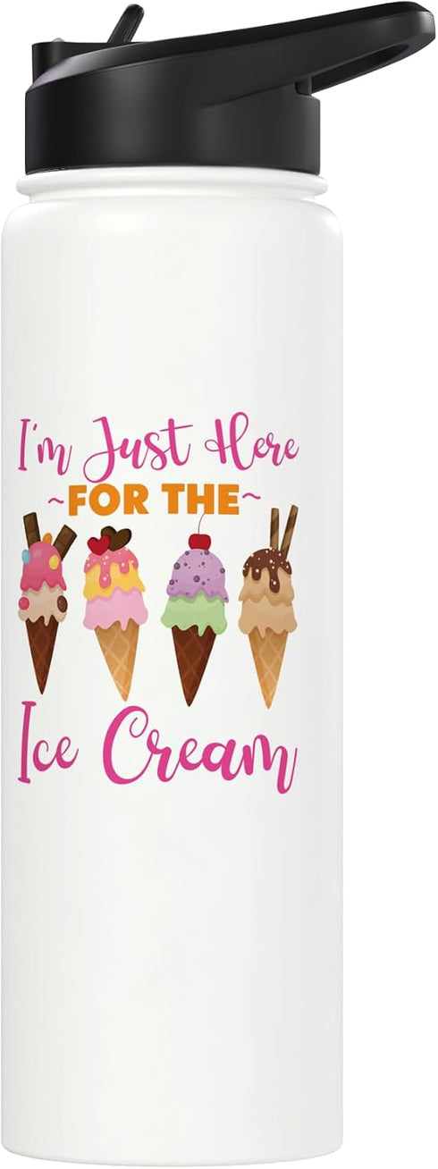 Cute Ice Cream Lover Boy Girl HS0 Ice Cream Cone I'm Just Here For The Ice Cream Stainless Steel Insulated Water Bottle