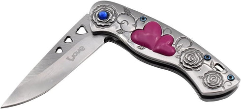 Snake Eye Tactical 7" Cupid Heart Ladies Pocket Knife with LOVE Pocket Clip Included, Silver