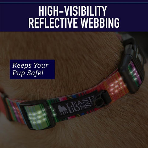 Leashboss Patterned Reflective Dog Collar, Colorful Triple Reflection Threads for Small, Medium and Large Dogs