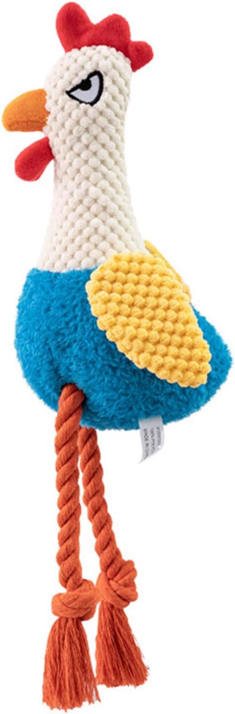 Shinsto Soft Squeaky Rooster Plush with Gentle Crinkle and Rope Teether Legs Interactive Chew Toy for Teething Small