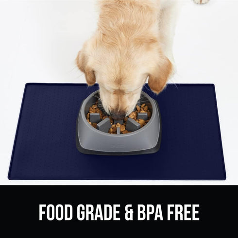 Gorilla Grip 100% Waterproof Pet Feeding Mat, 18.5x11.5 Navy, BPA Free Silicone, Dog Cat Food Mats, Spill Protection