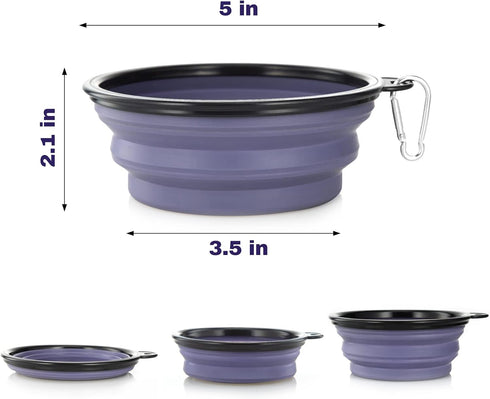 Dog Bowl Pet Collapsible Bowls, 2 Pack, Portable Water Bowls for Cats & Dogs, Travel-Friendly with 2 Carabiners