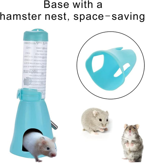 Guardians Hamster Water Bottle - Automatic Drinking Bottle with Food Container Base Hut - 125ml, Blue