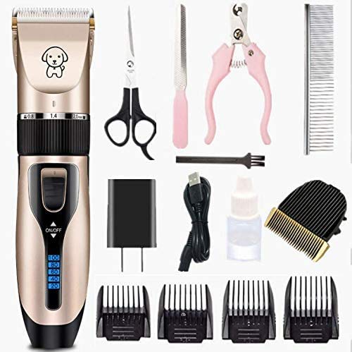 Professional USB Dog Clippers, Low Noise Rechargeable Pet Grooming Kit with LED Display and Nail Kits