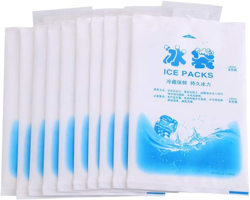 Reusable Ice Pack, Flexible Cold Packs for Lunch or Cooler Bag, 10 Pack with NO ICE (200ml)