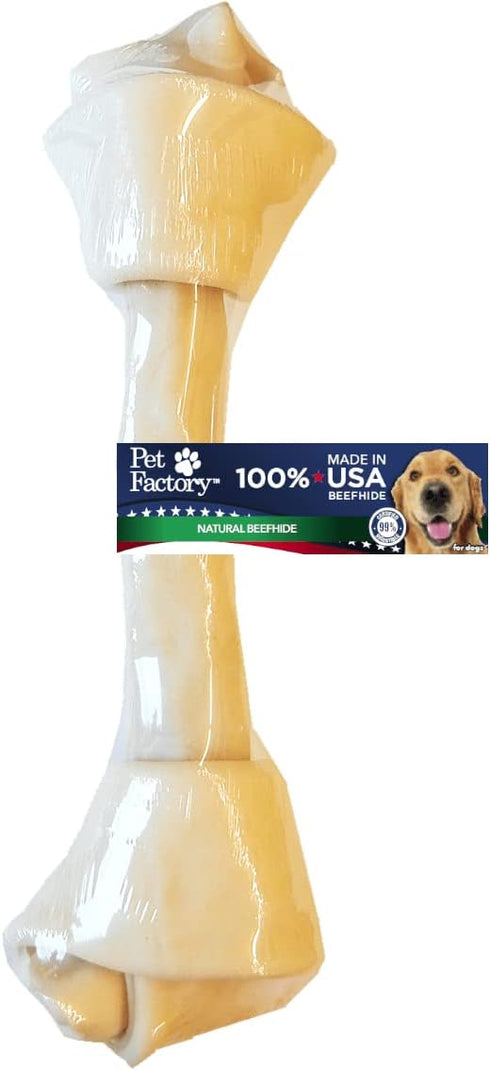 Pet Factory 13-15" Beefhide Knotted Bone Dog Chew Treat - Natural Flavor, 1 Count, 100% Made in USA