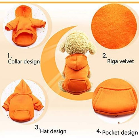 Idepet Dog Hoodies for Small Dogs - Warm Coat Jacket Vest for Chihuahua, Autumn Puppy Outfits (S, Orange)