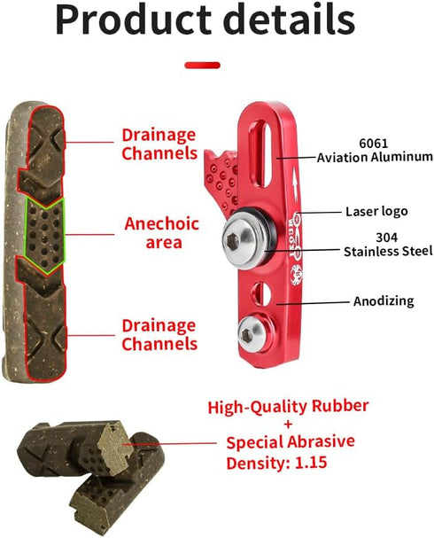 One Pair CNC Bike Brake Pads, Professional Bicycle Caliper Brake Pads for Carbon Rim Road Bike Brake Blocks Set