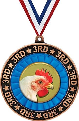 Chicken 3rd Place Perimeter Medal Bronze, 2.75" Chicken Prizes, Kids Chicken Trophy