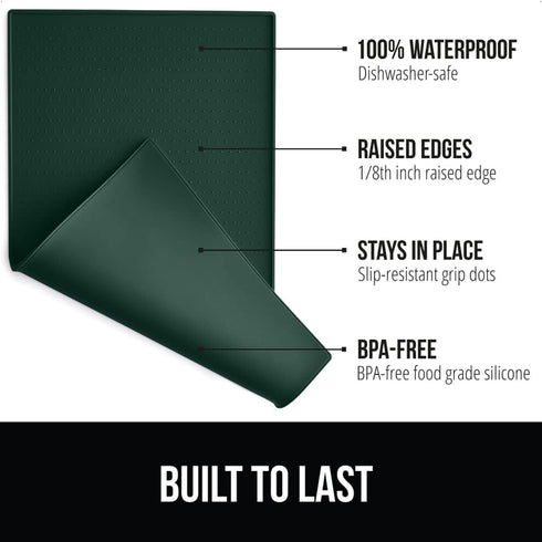 Gorilla Grip 100% Waterproof Raised Edge BPA Free Silicone Pet Feeding Mat, Dog Cat Food Mats Contain Spills Protects Floors, Placemats for Cats and Dogs Water Bowl, Pets Accessories 18.5x11.5 Green