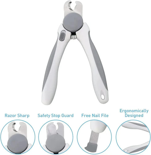 Pet Nail Clipper - Grooming Tool for Dogs and Cats - Safety Guard and Razor Sharp Blade - Bonus Nail File (Gray)