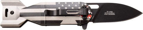 Tac-Force TF-1039BFG Folding Knife, Black Stainless Steel Drop Point Blade, U.S.A.A. Flag Aluminum Handle, Tactical