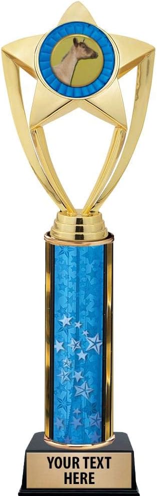 Crown Awards Goat Trophies, 11" Gold Star Dairy Goat Trophy with Engraving