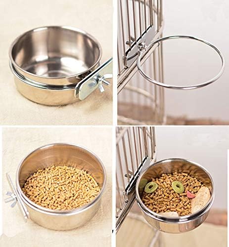2PC Stainless Steel Pet Feeder Water Bowls, 10oz 20oz 30oz Cup with Holder for Small Animal Cage Coop Hook