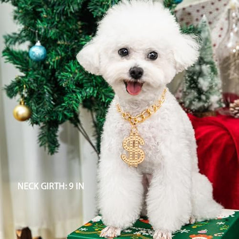 Cute Adjustable Pet Gold Chain with Dollar Pendant, Lightweight Cuban Link Necklace for Dogs and Cats, Bling Jewelry