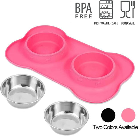 Stainless Steel Dog Food Bowls by AsFrost with Non-Skid Silicone Mat for Dogs & Cats - Pink, 12oz