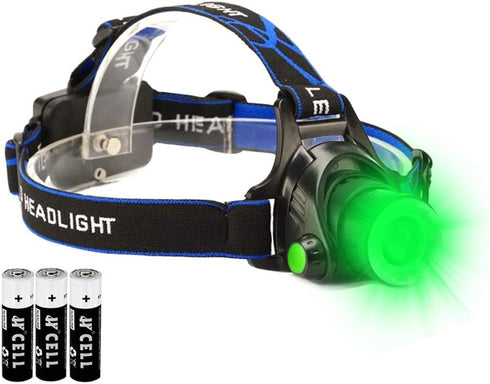 Green LED Headlamp Waterproof Head Torch Light with Zoomable and 3 Modes for Outdoor Activities