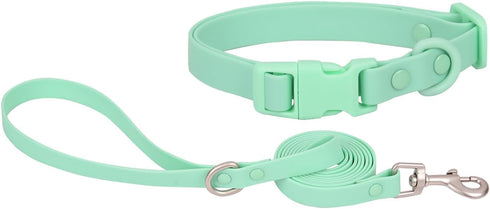 Ovale Waterproof Dog Collar and Leash Combo Set, Durable and Easy to Clean for Small Dogs (S, Light Green)