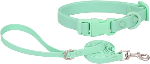 Ovale Waterproof Dog Collar and Leash Combo Set, Durable and Easy to Clean for Small Dogs (S, Light Green)