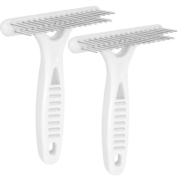 2 Pack Dog Grooming Rake, Stainless-Steel Deshedding Dematting Brush, Double Row Groomer for Easy Mats Removal