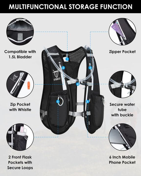 UTOBEST Running Vest, 5L Hydration Backpack, Lightweight and Breathable for Trail Running
