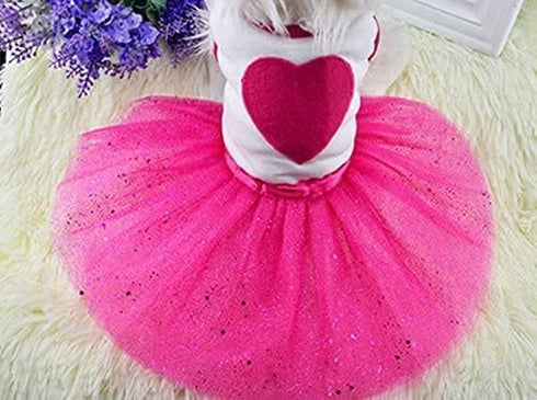 Idepet XL Spring Summer Pet Dog Cat Puppy Tutu Dress, Heart Printed Lace Dog Skirt Apparel