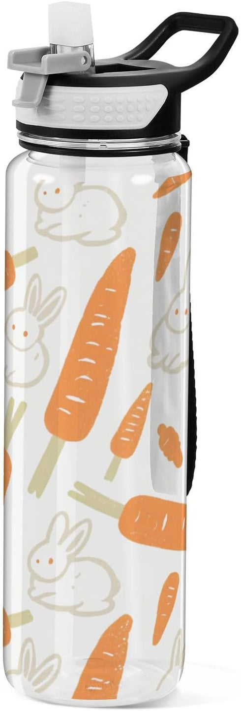 siphylline 30 oz Cartoon Cute White Bunny Carrot Water Bottle for Drinking Tritan