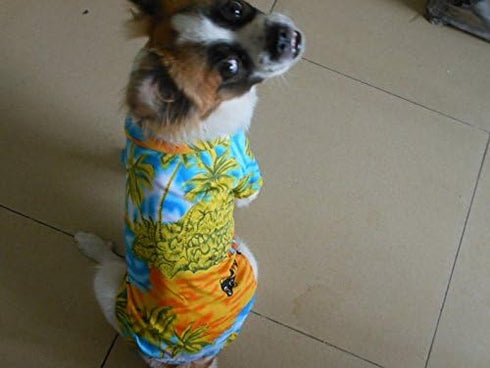 Tangpan Hawaiian Beach Coconut Tree Print Dog Shirt, Summer Camp Shirt for Pets, Yellow, M