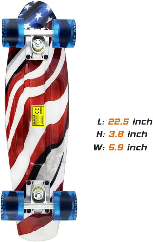 Skateboards Complete 22 Inch Mini Cruiser Retro Skateboard for Kids and Beginners