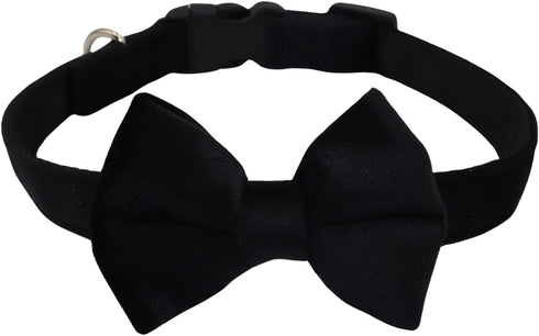 Dog Collar with Bowtie - Soft Velvet Material with Quick Release Buckle for Medium Dogs, Black, M