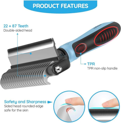 Dog Brush and Cat Brush - 2 Sided Grooming Tool for Deshedding, Mats & Tangles, No More Shedding and Flying Hair