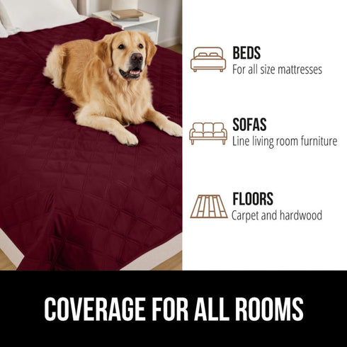 Gorilla Grip 100% Waterproof Dog Blanket, Tear & Slip Resistant Pet Friendly Throw for Small Pets, 30x70 Burgundy