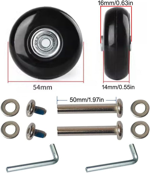 Set of 2pcs 54mm Mute Wear-Resistant Luggage Suitcase Double Type Replacement Wheels Kit Inline Outdoor Skate, Rubber Swivel Caster Wheels 6x50mm Axles Bearings Repair Kits (OD54xThk14mm/2.12x0.55in) by LOTOWELZON