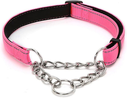 Martingale Dog Collars, Reflective Nylon Soft Padded Training Collar with Stainless Steel Chain for Small Medium Large