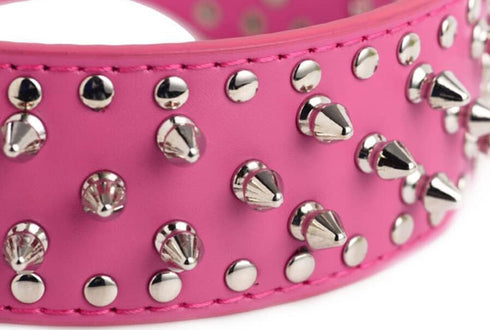 Spiked Studded Dog Collar - PU Leather Adjustable Collar for Medium or Large Breed Pet (M, Gold Brown)