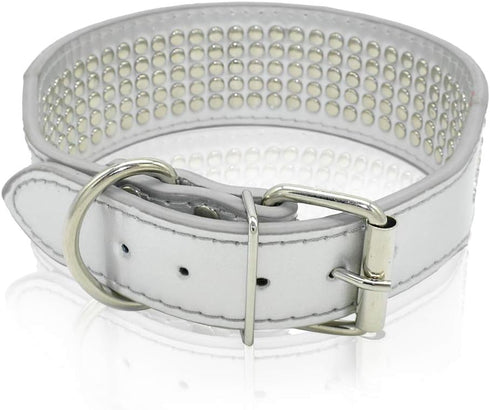 Berry Pet Rhinestones Dog Collars - 2" Width with 5 Rows Full Sparkly Crystal Diamonds for Medium & Large Dogs, 15-18"