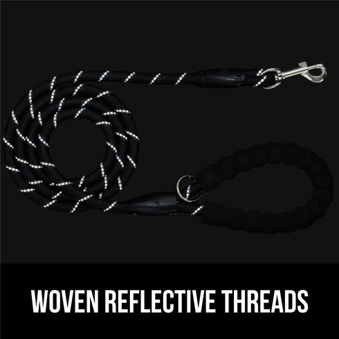 Gorilla Grip Heavy Duty Dog Leash, Strong Reflective Rope, Soft Handle for Night Walking, Black, Durable Puppy Training