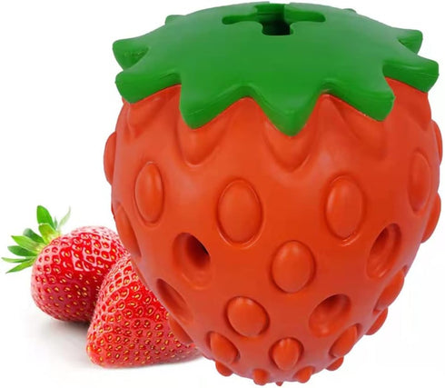 Strawberry Chew Toy for Dogs, Natural Rubber Balls for Aggressive Chewers, Interactive Treat Dispensing