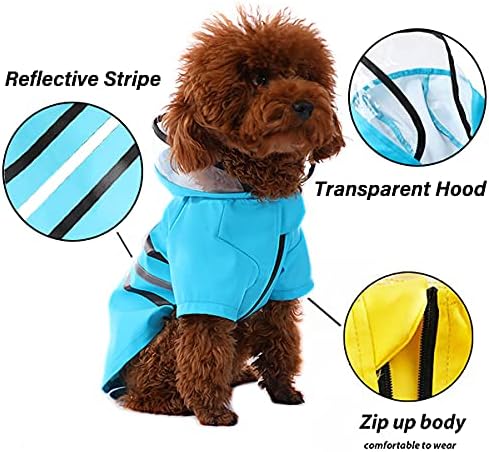 Wizland Reflective Dog Raincoat, Lightweight Waterproof Rain Jacket with Hood for Puppies, Blue L