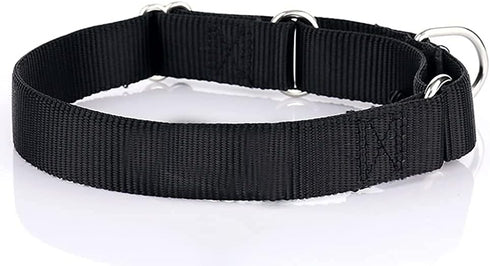 Martingale Dog Collar, Heavy Duty Nylon Dog Collar, Black, Medium