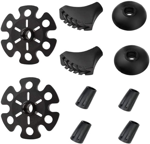 Hiking Walking Sticks Replacement Tips 10 Pack, Rubber Protectors, Snow & Mud Baskets Set for Trekking Poles