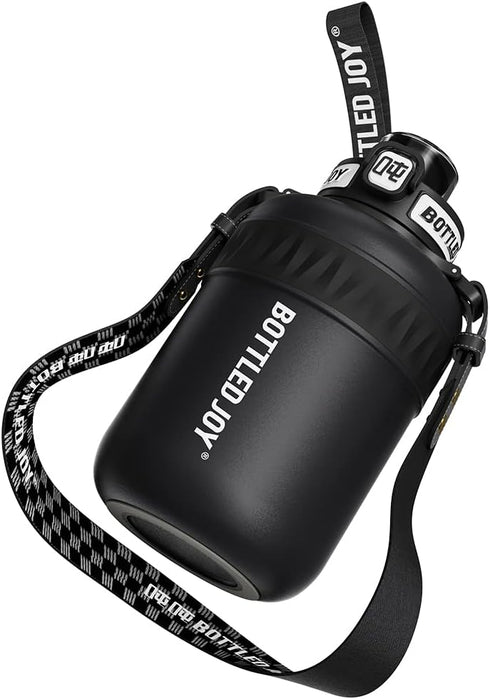Insulated 32 oz Stainless Steel Water Bottle for Sports and Travel - BPA-Free with Strap (Black)