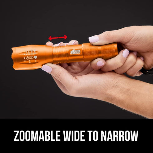 Gorilla Grip Powerful LED 750 FT Water Resistant Tactical Flashlight, High Lumens Ultra Bright Mini Flash Light (Orange)