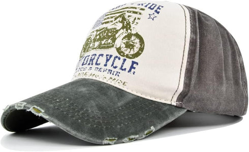 Vintage Baseball Cap, 100% Cotton Washed Denim Trucker Cap, Motorcycle Print Outdoor Sun Hat