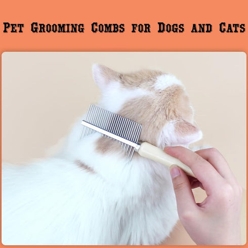 Professional Metal Dog Grooming Comb - 3 PCS Wooden Handled Pet Comb for Dogs and Cats, Removes Tangles and Dematting