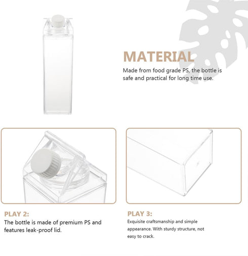 3pcs 500ml NUOBESTY Ps Milk Carton Bottles Household Water Containers for Outdoor Supply and Travel To-go Drinkware