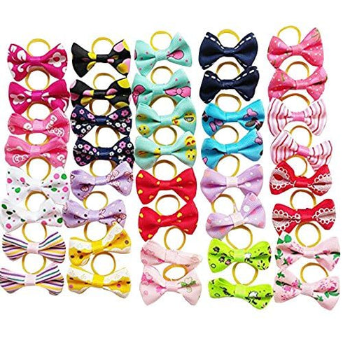 Chenkou Craft 40pcs/20pairs Dog Hair Bows with Rubber Band, Pet Grooming Products in Mixed Colors and Patterns