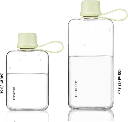 Portable Flat Water Bottle, BPA Free Reusable Tritan Plastic Travel Cup, Lightweight Leakproof (Green, 13.5 oz)