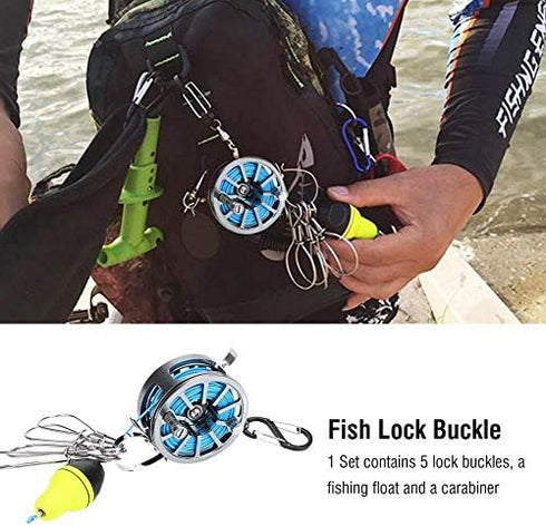 Fish Lock Buckle, 5 Snaps Fishing Stringer Clips with Reel PE Line, Silver-60# Fishing Tackle Accessory